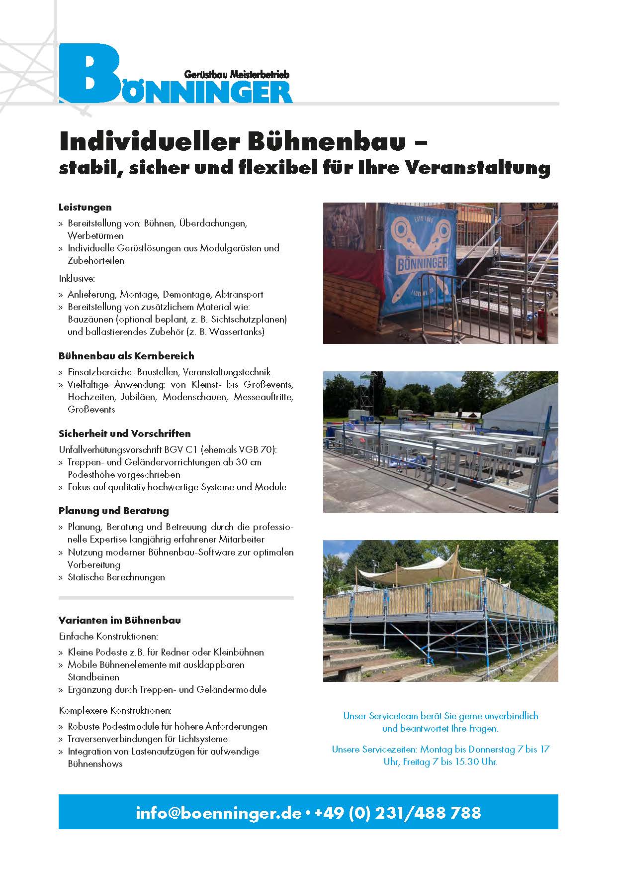 Bönninger Gerüstbau: Bühnenbau (Infoflyer)